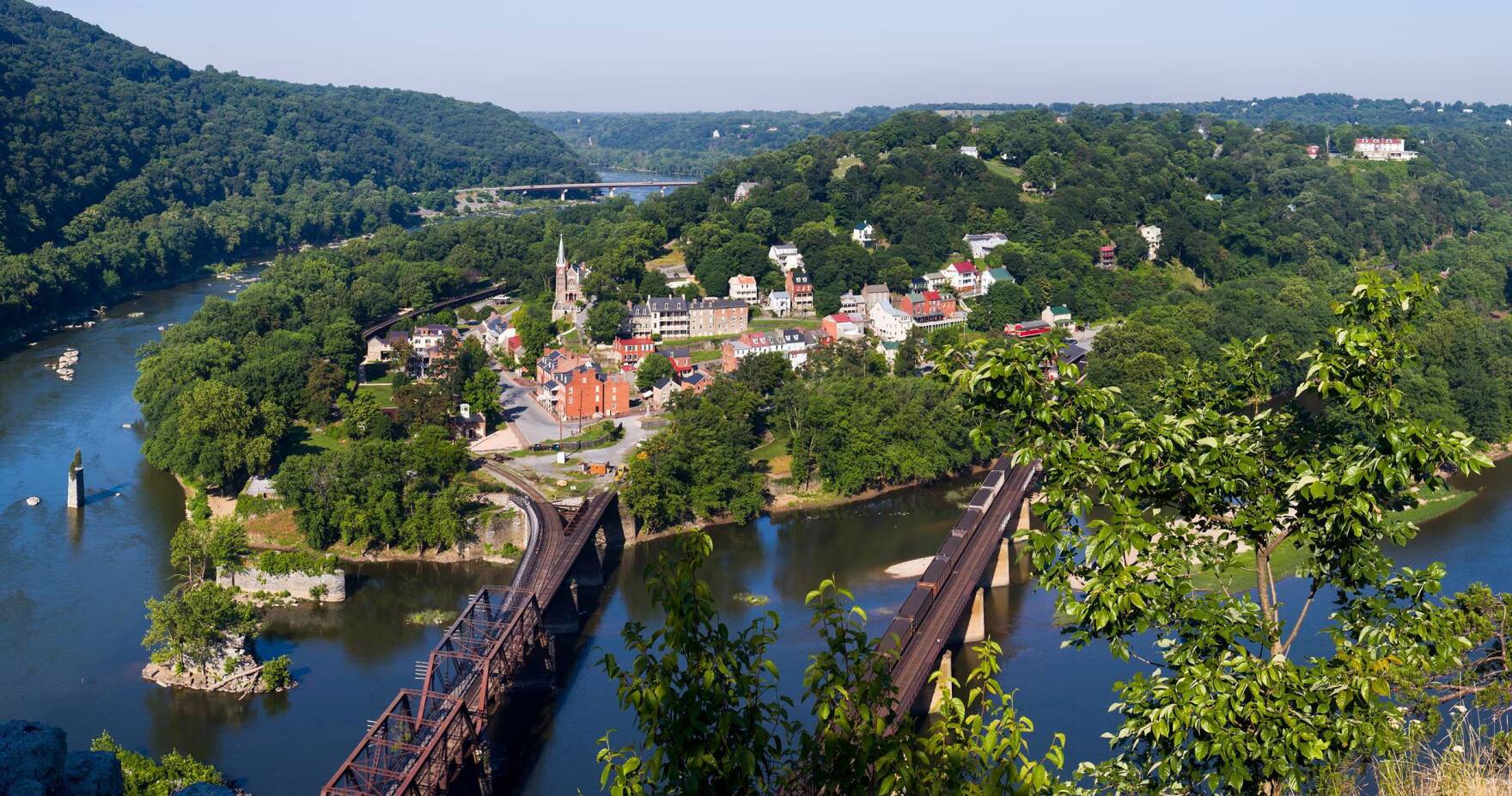 Drone shot of Harpers Ferry, WV